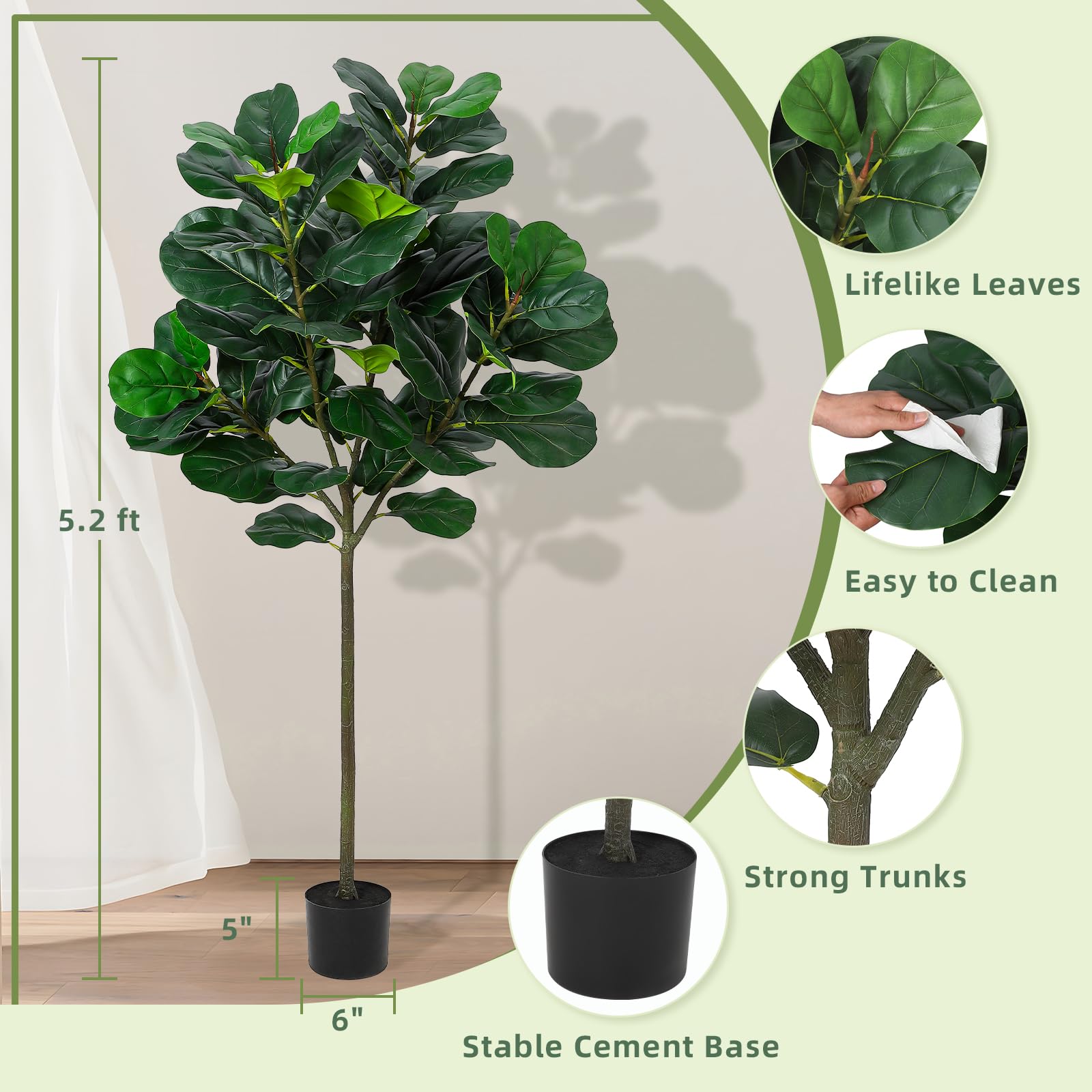 GlowSol 5.2 Ft Artificial Fidd - Ficus Lyrata Tree recension och pris